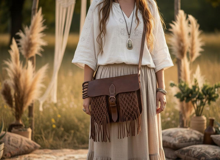 Vintage Moroccan Leather Fringe Bag: Braided Tassel Boho Purse