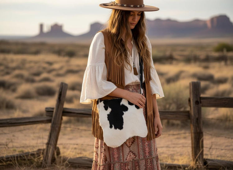 Cowhide Leather Crossbody Bag: Western Cow Print Saddle Bag