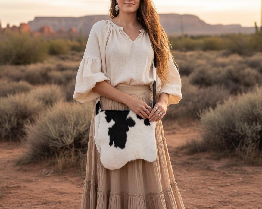 Cowhide Leather Crossbody Bag: Western Cow Print Saddle Bag
