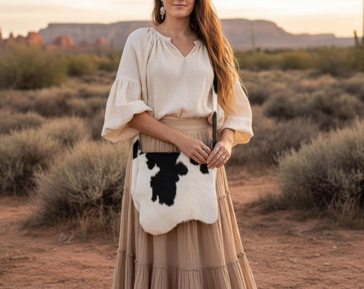 Cowhide Leather Crossbody Bag: Western Cow Print Saddle Bag