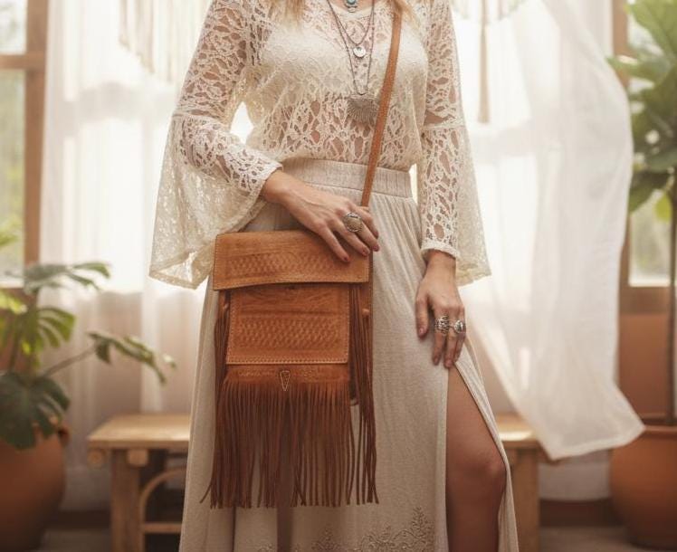 Vintage Leather Fringe Bag: Berber Design, Handmade Moroccan Purse