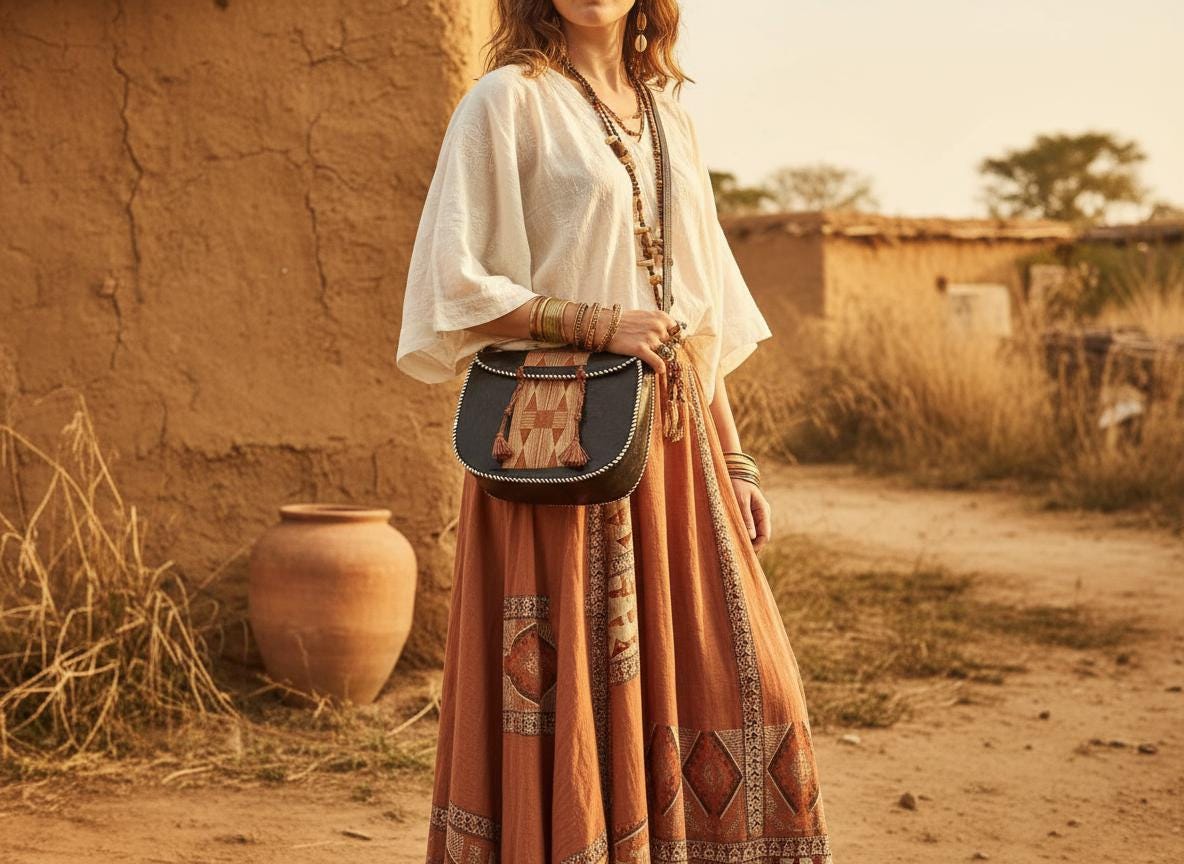 Vintage Tooled Leather African Bag: Tribal Masai Handbag