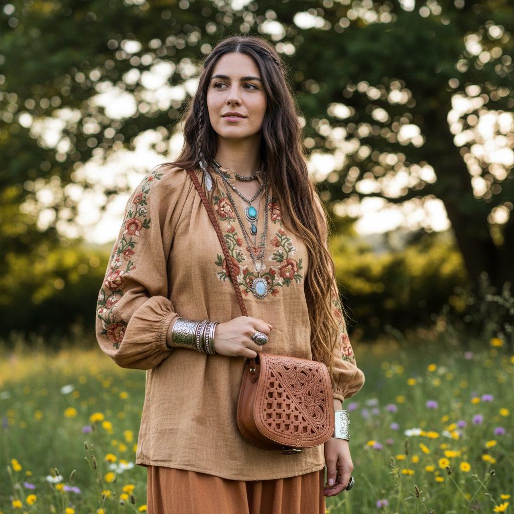 Floral Tooled Leather Crossbody Bag: Handmade Moroccan Boho Purse
