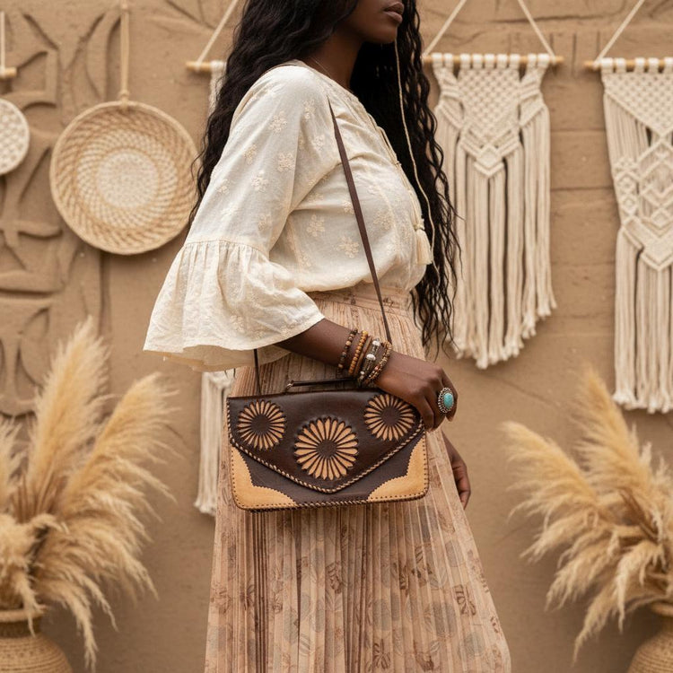 Vintage Tooled Leather Bag, Tribal Leather Purse, Boho Crossbody Bag, African Leather Handbag, Brown Artisan Satchel