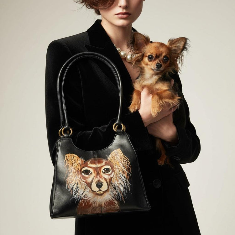 Hand Painted Pet Portrait Bag, Chihuahua Terrier Purse, Small Shoulder Tote, Dog Lover Gift, Vegan Leather Handbag