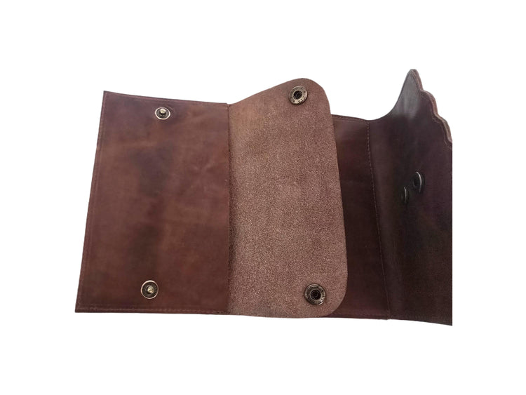 Large Trifold Leather Wallet Women with Labradorite Stone, Full Grain Leather Purse, Boho Coin Wallet, Unique Gift for Her