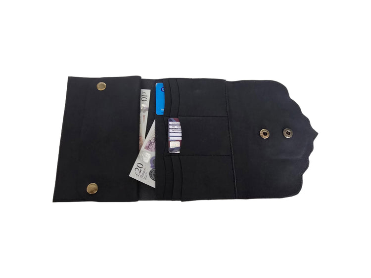 Large Trifold Leather Wallet Women with Labradorite Stone, Full Grain Leather Purse, Boho Coin Wallet, Unique Gift for Her