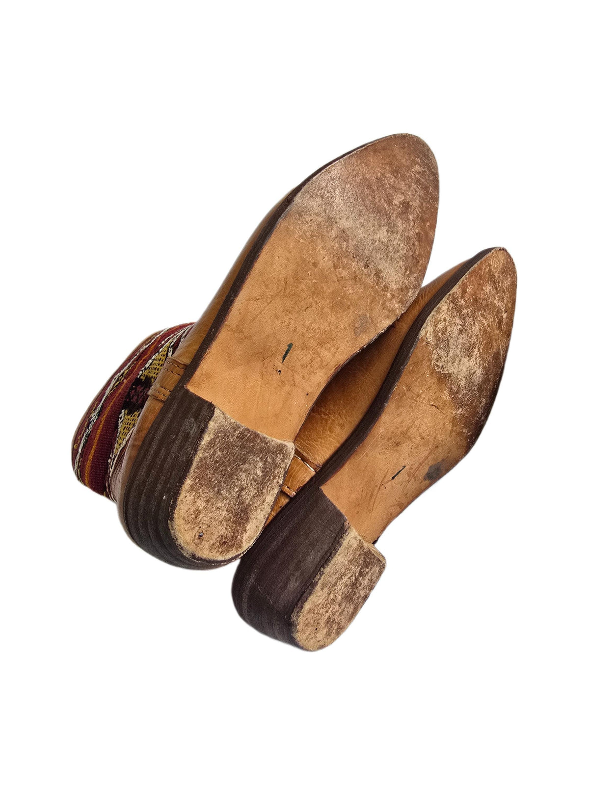 Moroccan Kilim Rug Western Boots UK 7, Tan Leather Booties 41, Upcycled Vintage Aztec Carpet, Festival Hippie Shoes Women