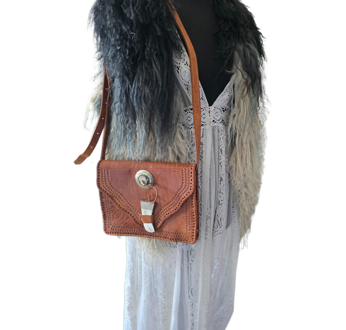 Moroccan Tooled Leather Crossbody Bag, Boho Saddle Bag, Tan Brown Leather Satchel, Artisan Embossed Purse, Festival Hippie Handbag