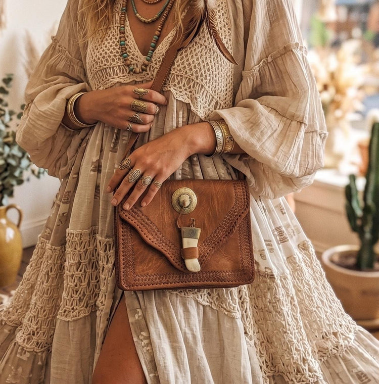 Moroccan Tooled Leather Crossbody Bag, Boho Saddle Bag, Tan Brown Leather Satchel, Artisan Embossed Purse, Festival Hippie Handbag