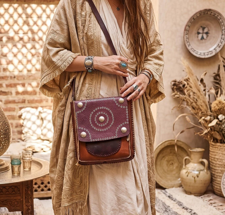 Vintage Moroccan Leather Coin Bag: Handmade Berber Studded Purse
