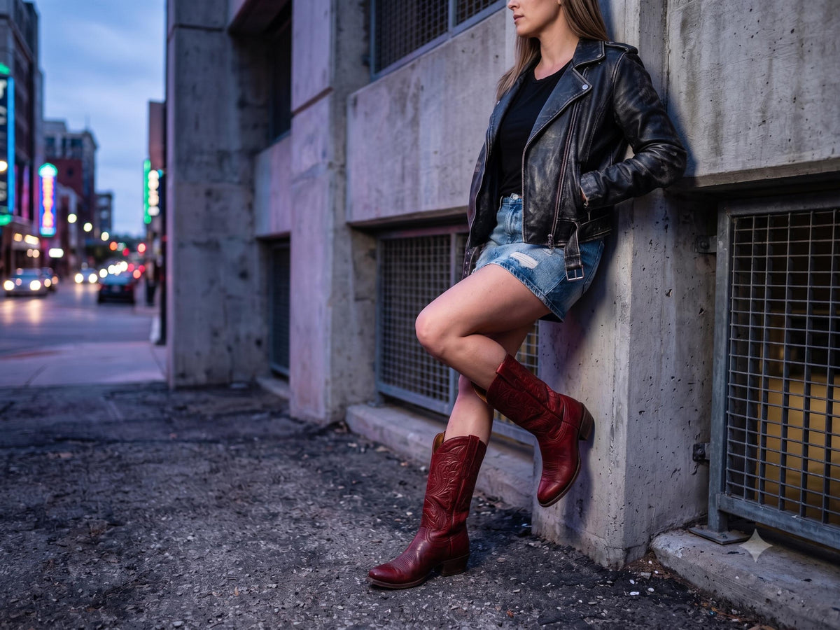 Red Leather Cowboy Boots: Women's Western Line Dancing Shoes - UK 6 / US 8