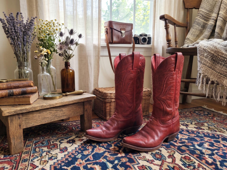 Red Leather Cowboy Boots: Women's Western Line Dancing Shoes - UK 6 / US 8