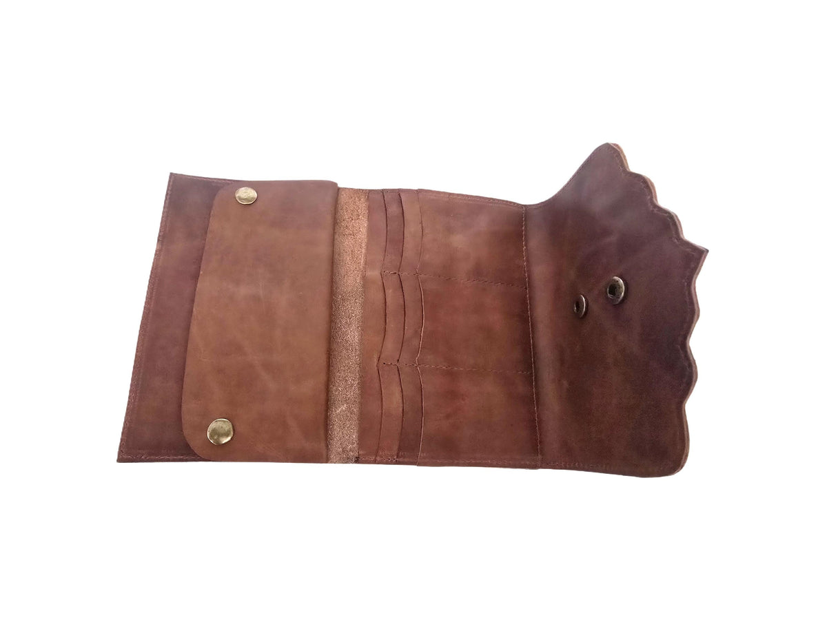 Large Trifold Leather Wallet Women with Labradorite Stone, Full Grain Leather Purse, Boho Coin Wallet, Unique Gift for Her