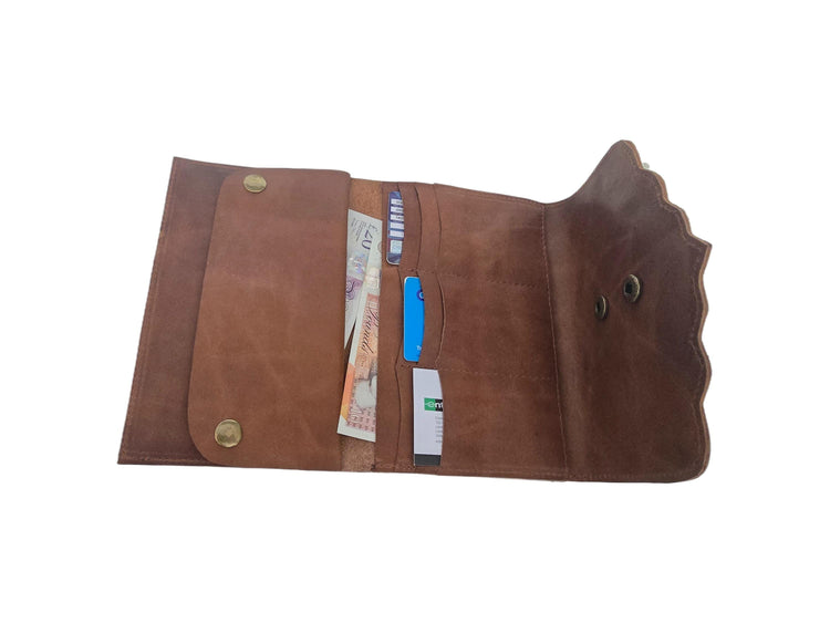 Large Trifold Leather Wallet Women with Labradorite Stone, Full Grain Leather Purse, Boho Coin Wallet, Unique Gift for Her