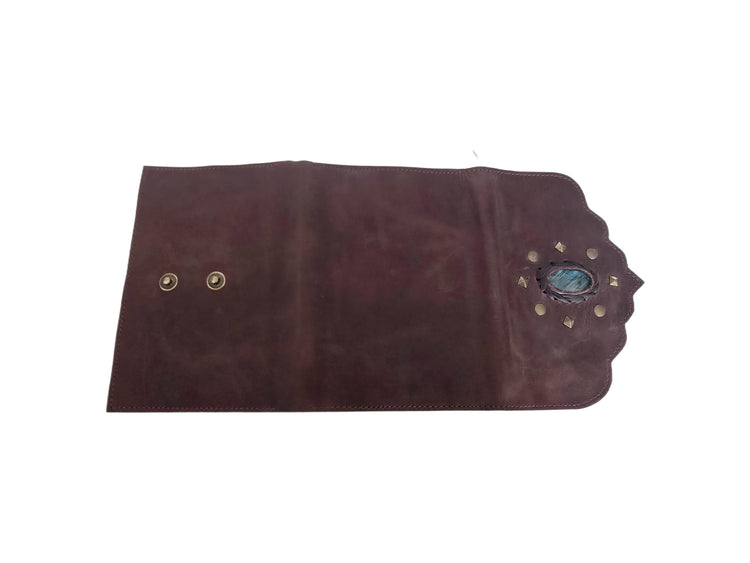 Large Leather Wallet Women with Labradorite Stone, Boho Leather Clutch, Unique Womens Wallet, Handmade Leather Purse, Healing Crystals