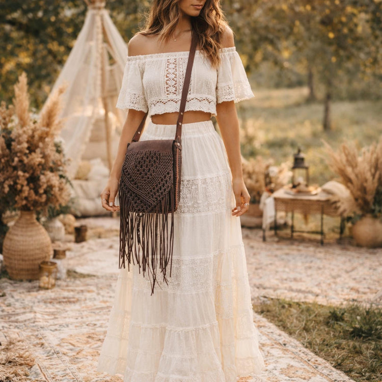 Vintage Dark Brown Braided Leather Fringe Bag / Boho Western Crossbody Purse Hippie Tassel Shoulder Bag