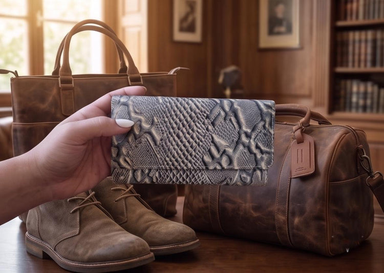 Embossed Snake Print Leather Wallet: Zippered Bifold Clutch