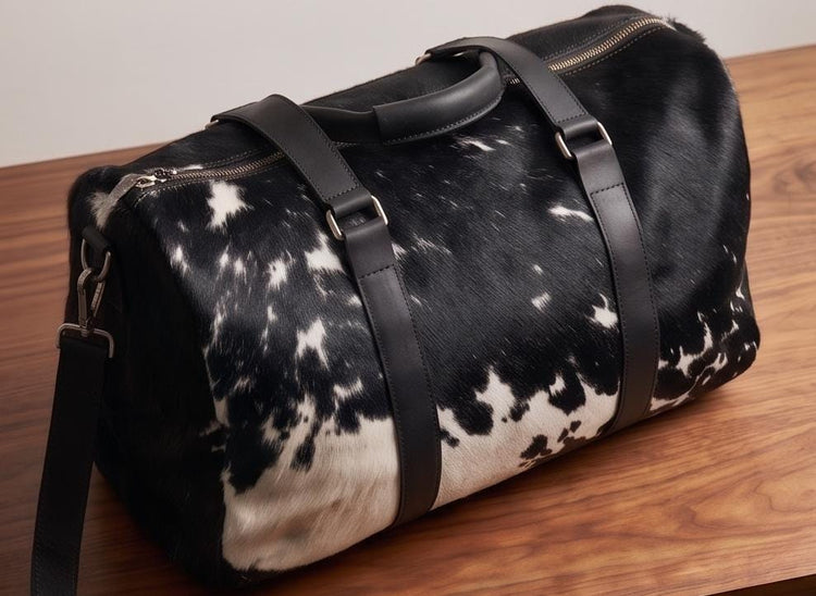 Cowhide Leather Weekender Bag: Medium Duffle, Adjustable Strap