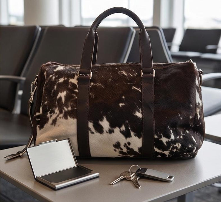 Cowhide Leather Weekender Bag: Medium Duffle, Adjustable Strap