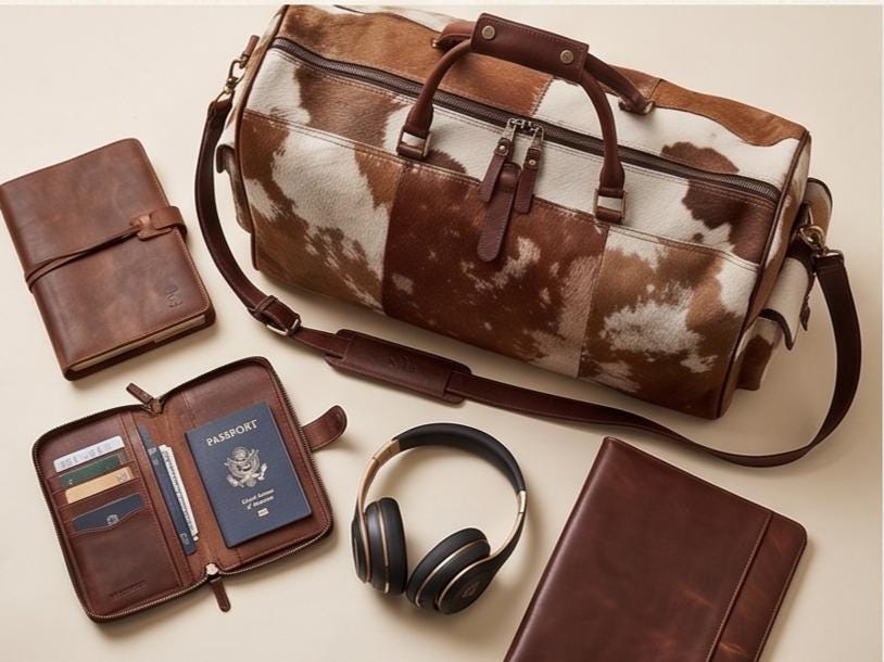 Cowhide Leather Duffle Bag for Men & Women, Large Western Weekender Travel Bag Overnight Carry On