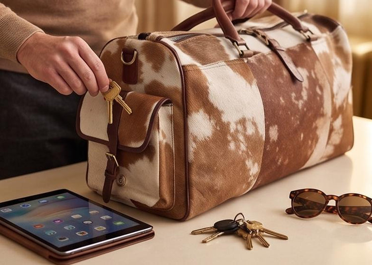 Cowhide Leather Duffle Bag for Men & Women, Large Western Weekender Travel Bag Overnight Carry On
