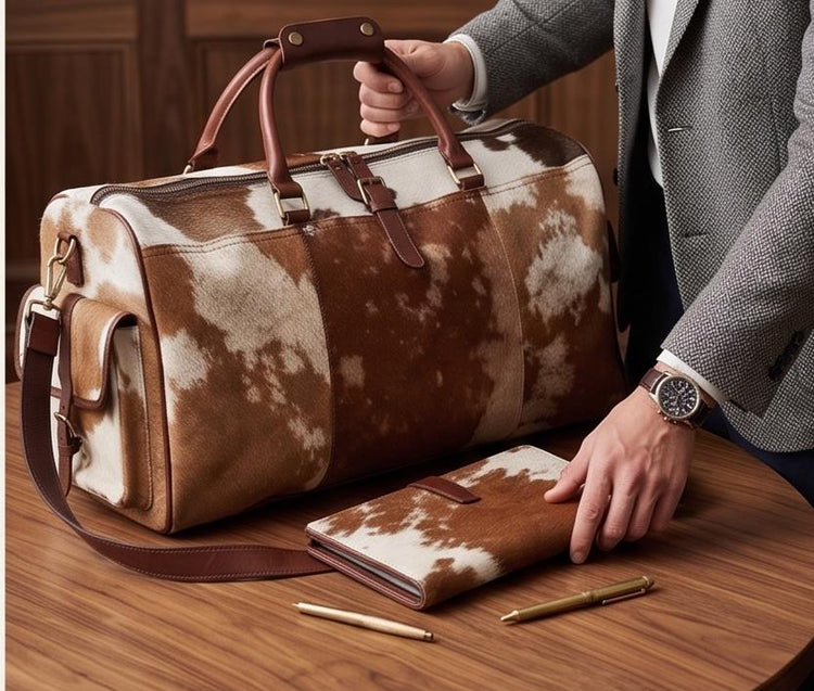Cowhide Leather Duffle Bag for Men & Women, Large Western Weekender Travel Bag Overnight Carry On