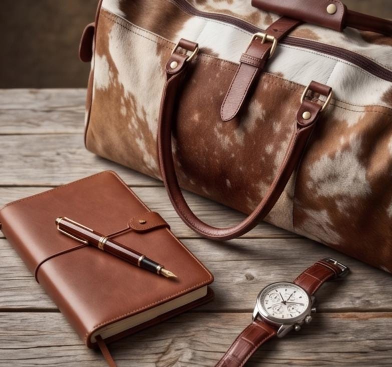 Cowhide Leather Duffle Bag for Men & Women, Large Western Weekender Travel Bag Overnight Carry On