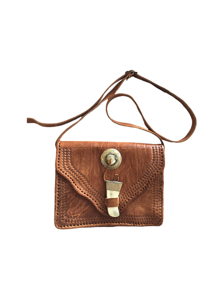 Moroccan Tooled Leather Crossbody Bag, Boho Saddle Bag, Tan Brown Leather Satchel, Artisan Embossed Purse, Festival Hippie Handbag