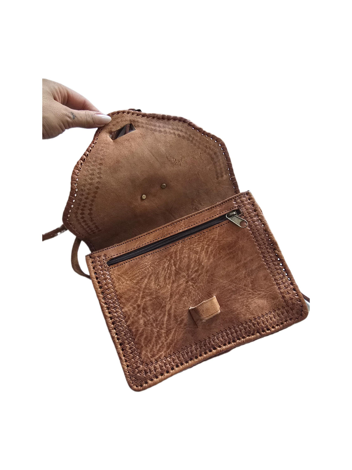 Moroccan Tooled Leather Crossbody Bag, Boho Saddle Bag, Tan Brown Leather Satchel, Artisan Embossed Purse, Festival Hippie Handbag