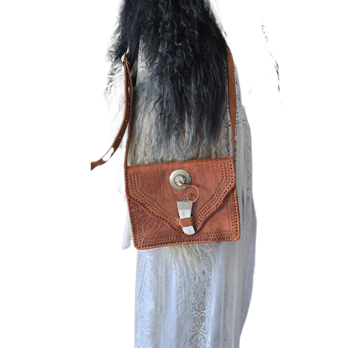 Moroccan Tooled Leather Crossbody Bag, Boho Saddle Bag, Tan Brown Leather Satchel, Artisan Embossed Purse, Festival Hippie Handbag