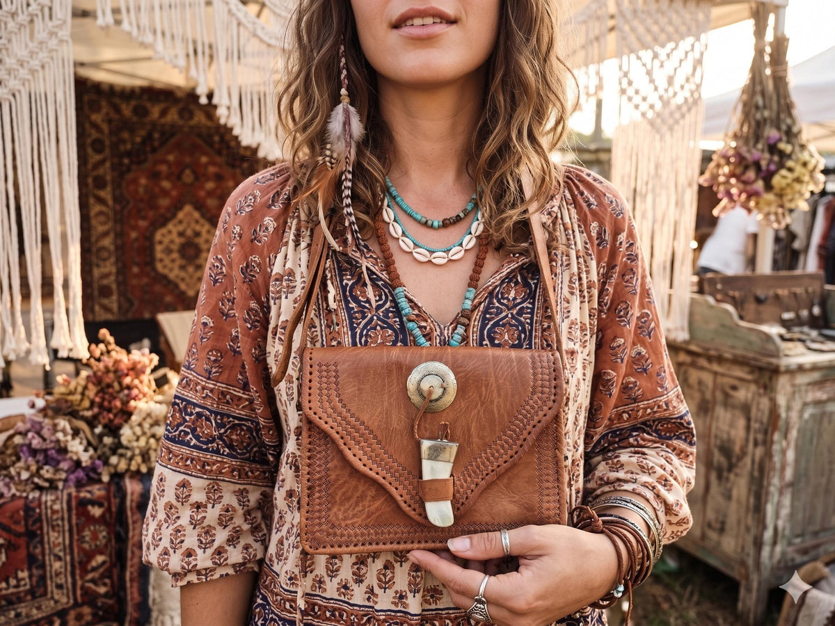 Moroccan Tooled Leather Crossbody Bag, Boho Saddle Bag, Tan Brown Leather Satchel, Artisan Embossed Purse, Festival Hippie Handbag