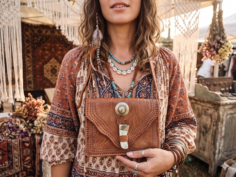 Moroccan Tooled Leather Crossbody Bag, Boho Saddle Bag, Tan Brown Leather Satchel, Artisan Embossed Purse, Festival Hippie Handbag