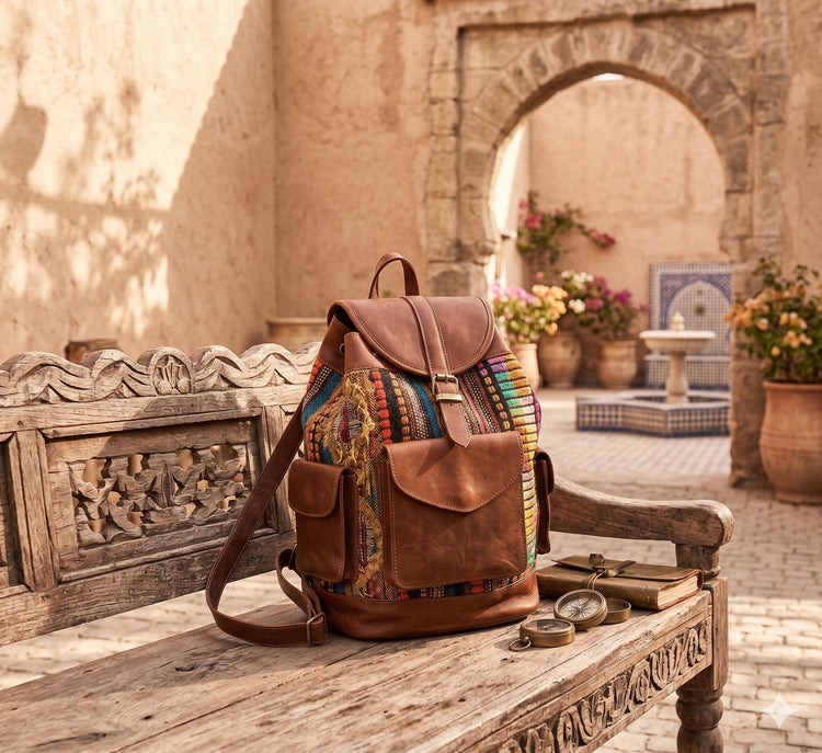 Large Rainbow Leather Backpack for Women – Unique Multicoloured Rucksack - Boho Travel Bag
