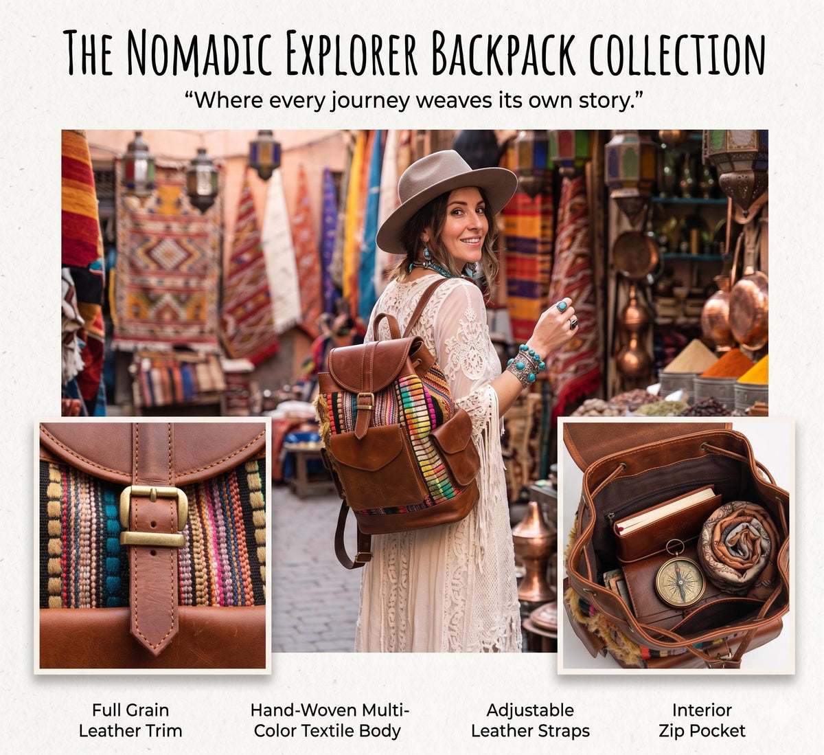 Large Rainbow Leather Backpack for Women – Unique Multicoloured Rucksack - Boho Travel Bag