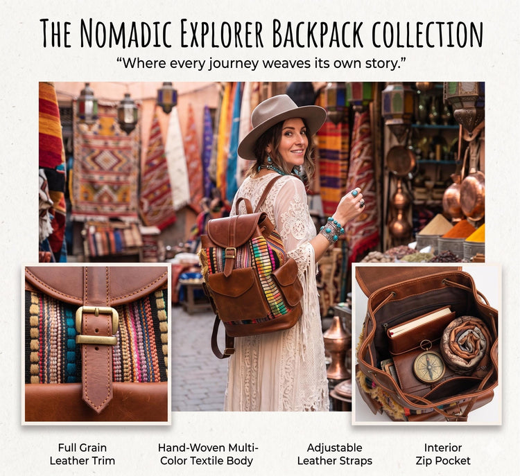 Large Rainbow Leather Backpack for Women – Unique Multicoloured Rucksack - Boho Travel Bag