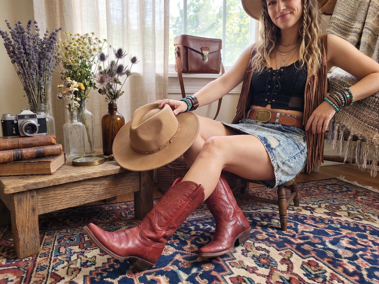Red Leather Cowboy Boots: Women's Western Line Dancing Shoes - UK 6 / US 8
