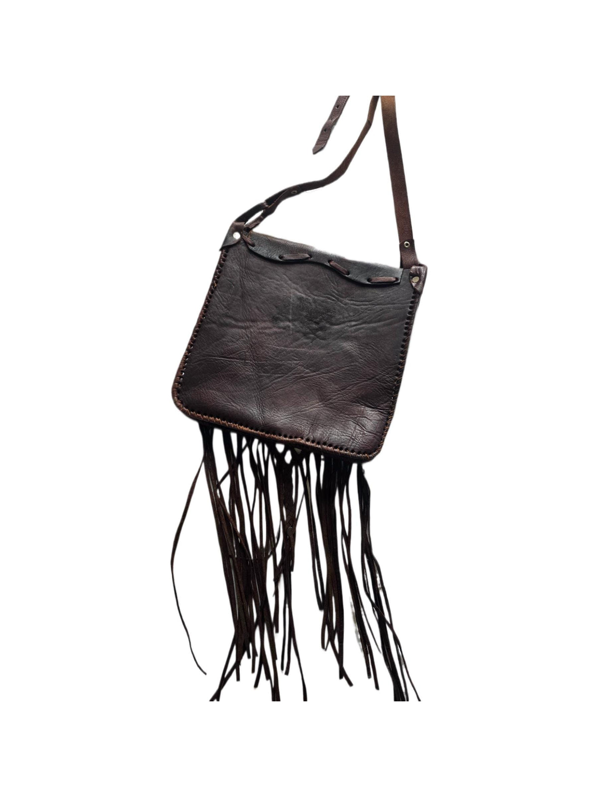 Vintage Dark Brown Braided Leather Fringe Bag / Boho Western Crossbody Purse Hippie Tassel Shoulder Bag
