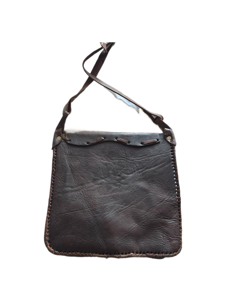 Vintage Dark Brown Braided Leather Fringe Bag / Boho Western Crossbody Purse Hippie Tassel Shoulder Bag