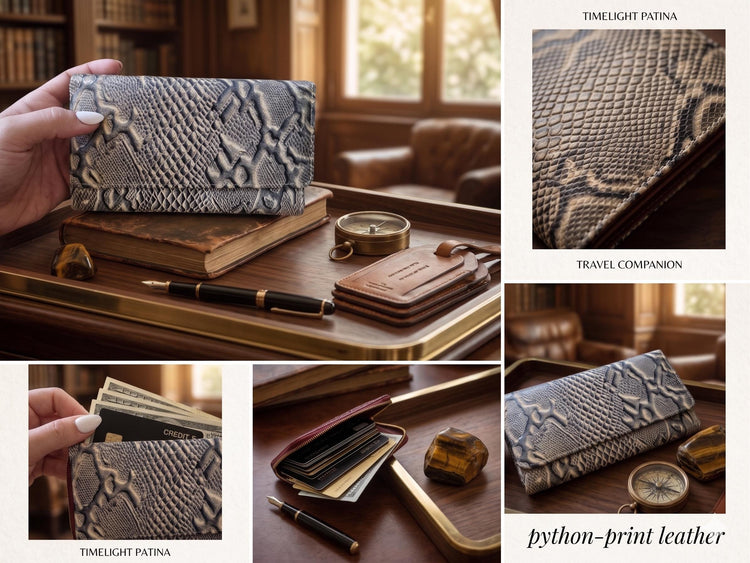 Embossed Snake Print Leather Wallet: Zippered Bifold Clutch