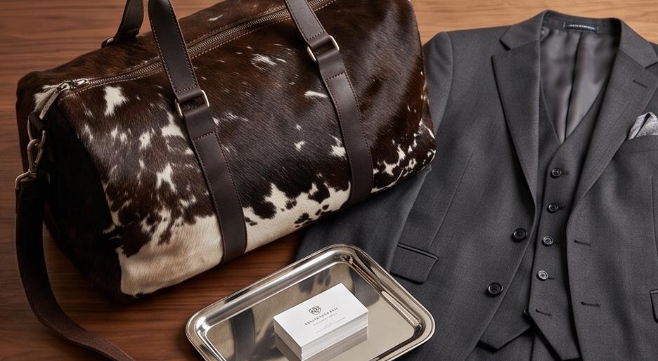 Cowhide Leather Weekender Bag: Medium Duffle, Adjustable Strap