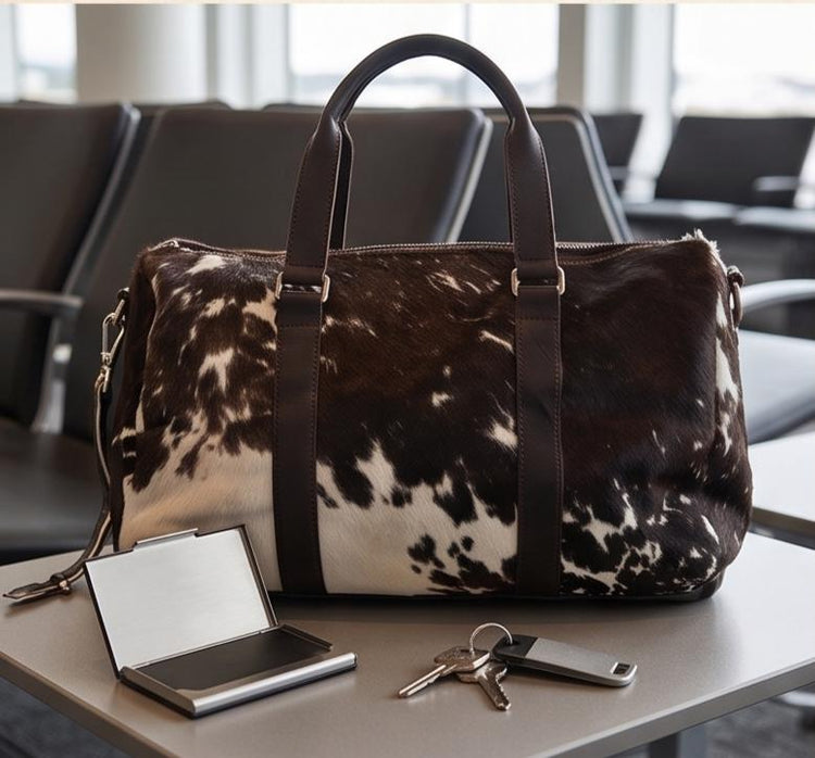 Cowhide Leather Weekender Bag: Medium Duffle, Adjustable Strap