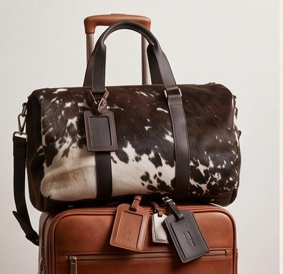 Cowhide Leather Weekender Bag: Medium Duffle, Adjustable Strap