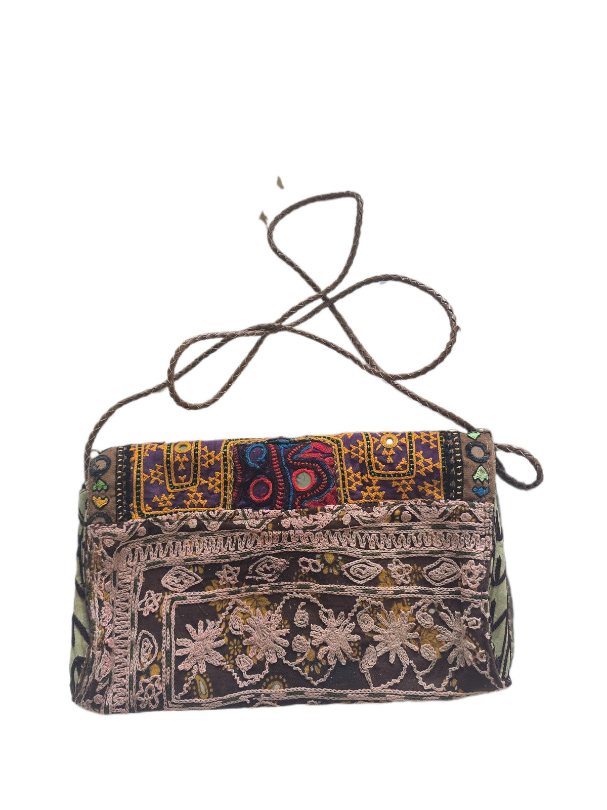 Small Boho Leather Crossbody Bag / Banjara Gypsy Purse Tribal Beaded Festival Satchel Kuchi Hippie Handbag
