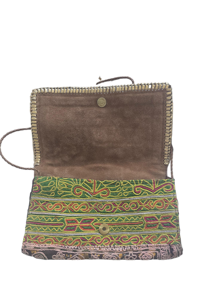 Small Boho Leather Crossbody Bag / Banjara Gypsy Purse Tribal Beaded Festival Satchel Kuchi Hippie Handbag