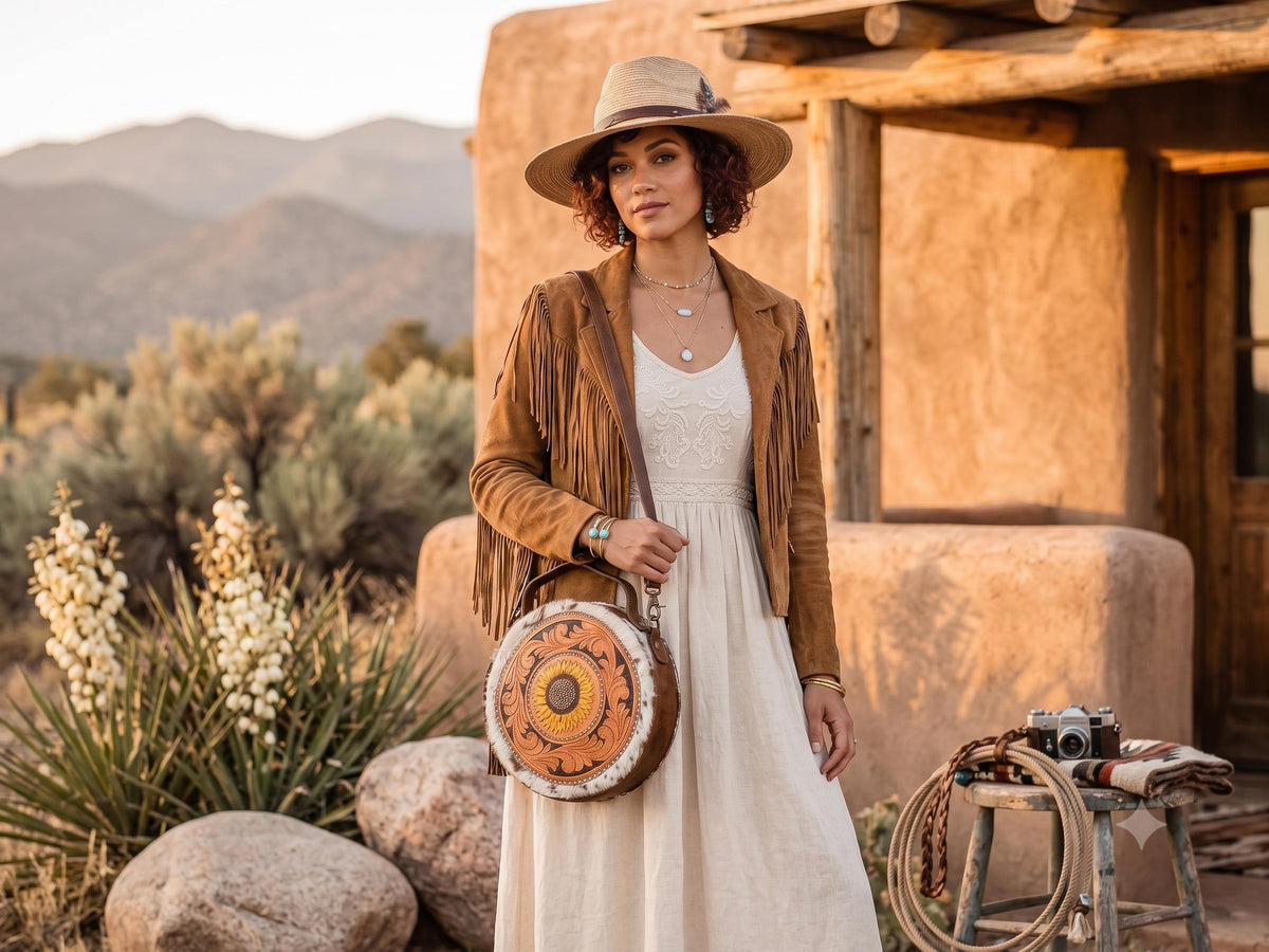Hand Tooled Cowhide Sunflower Bag: Convertible Leather Crossbody Tote