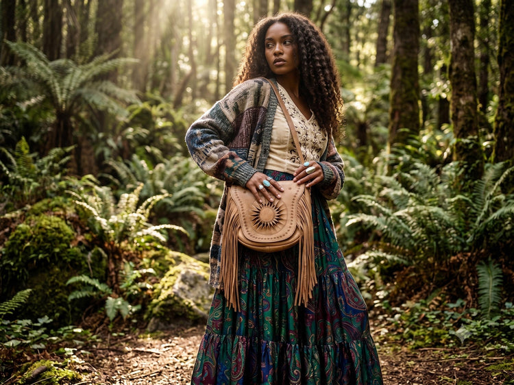 Hand Tooled Leather Bag & Wallet Set: Western Fringe Crossbody Purse