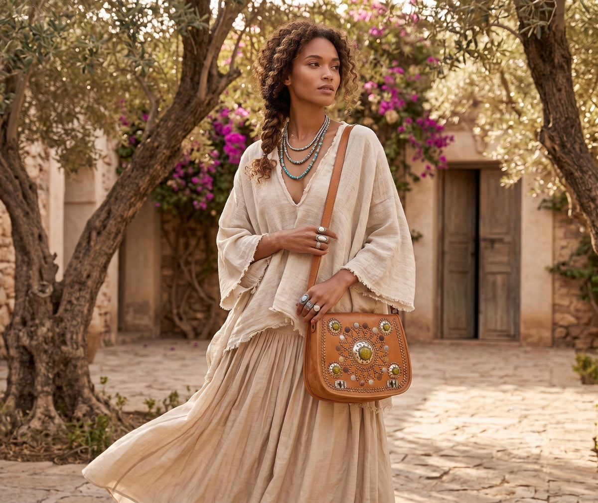 Boho leather bag gypsy coins, vintage leather purse stone, hippie crossbody bag women, genuine leather satchel, moroccan berber, festival