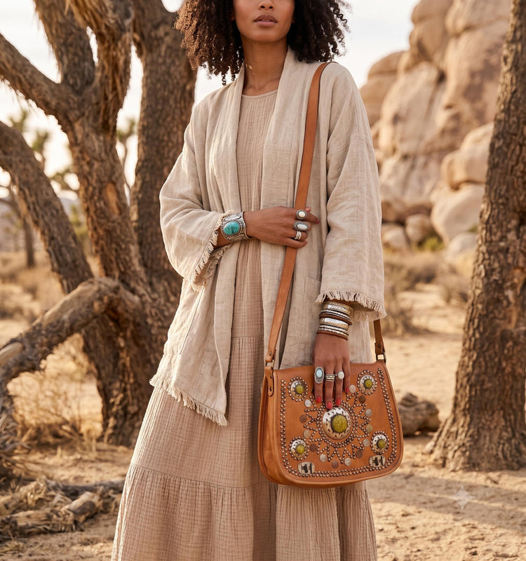 Boho leather bag gypsy coins, vintage leather purse stone, hippie crossbody bag women, genuine leather satchel, moroccan berber, festival