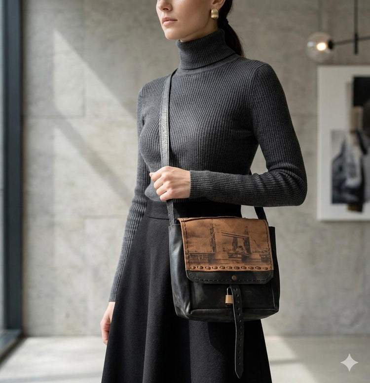 Tower Bridge Leather Saddle Bag: Upcycled London Souvenir